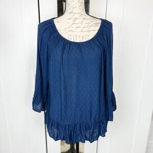 Velvet by Graham & Spencer Blue Viscose Ruffled Hem and Sleeve Blouse Size Small